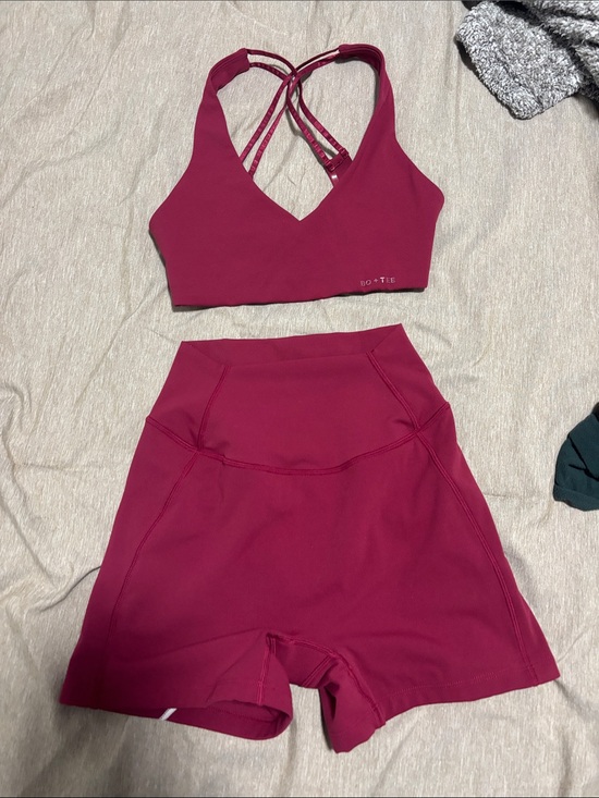 Bo + Tee Other - Bo+Tee Women's Magenta Strappy Sports Bra and High-Waist Shorts Set